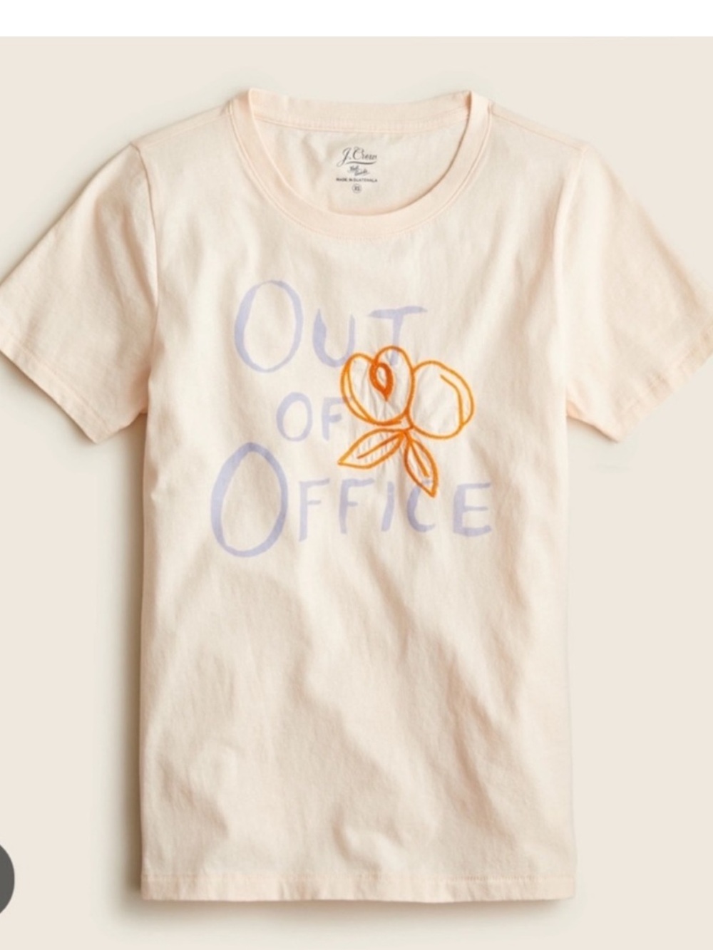 J. Crew Peach Short-Sleeve Tee with Lavender 'Out of Office' & Orange Sketch